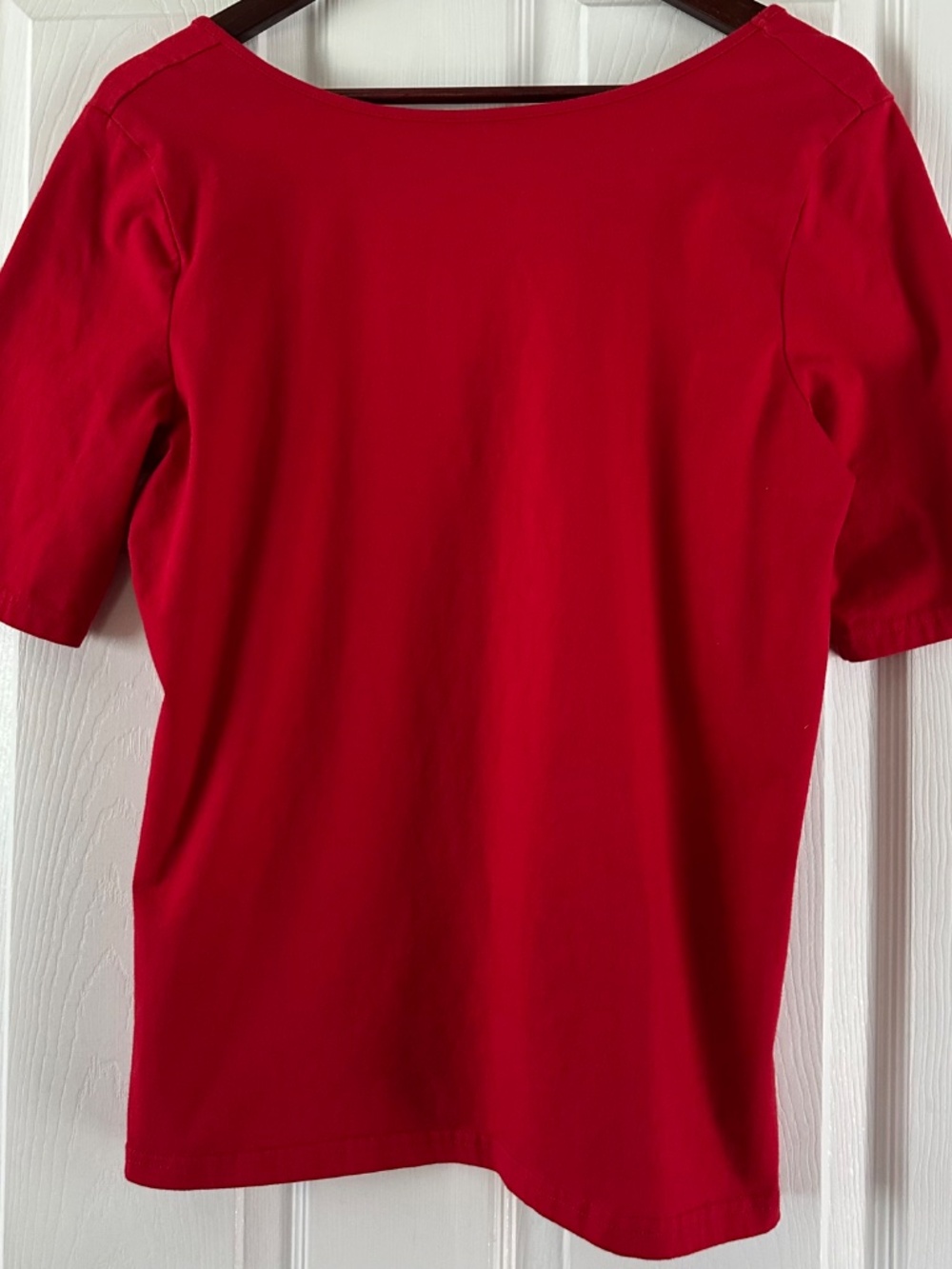 Chaps Women’s Red Cotton Elbow Length Sleeve Criss Cross Scoop Back Top XL NWOT